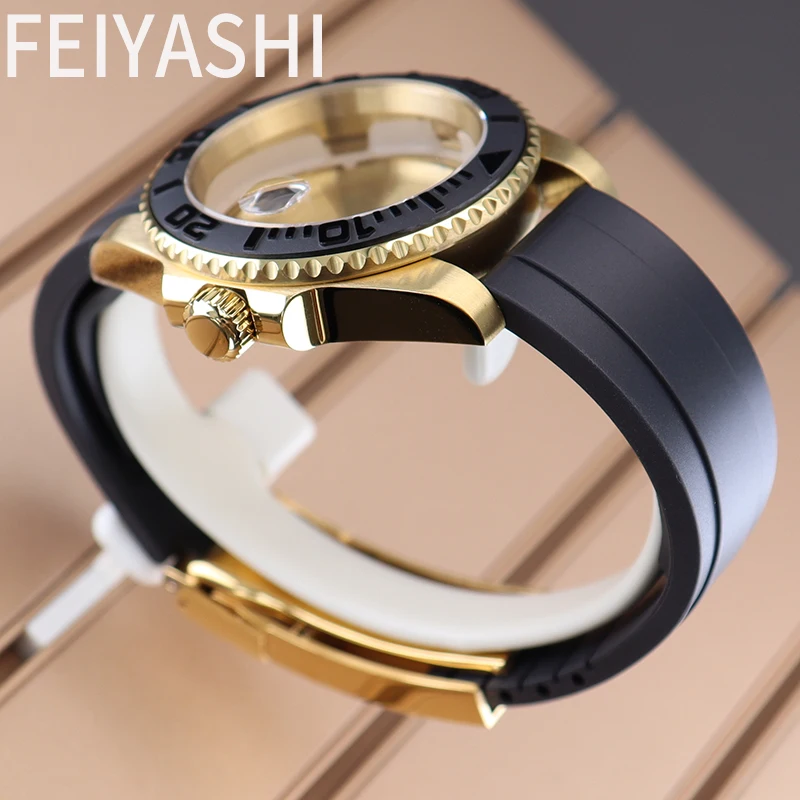 40mm Gold Men's Watches Cases Rubber Watchband Parts For YACHT-MASTER nh34 nh35 nh36 Miyota 8215 Eta 2824 Movement 28.5mm Dial