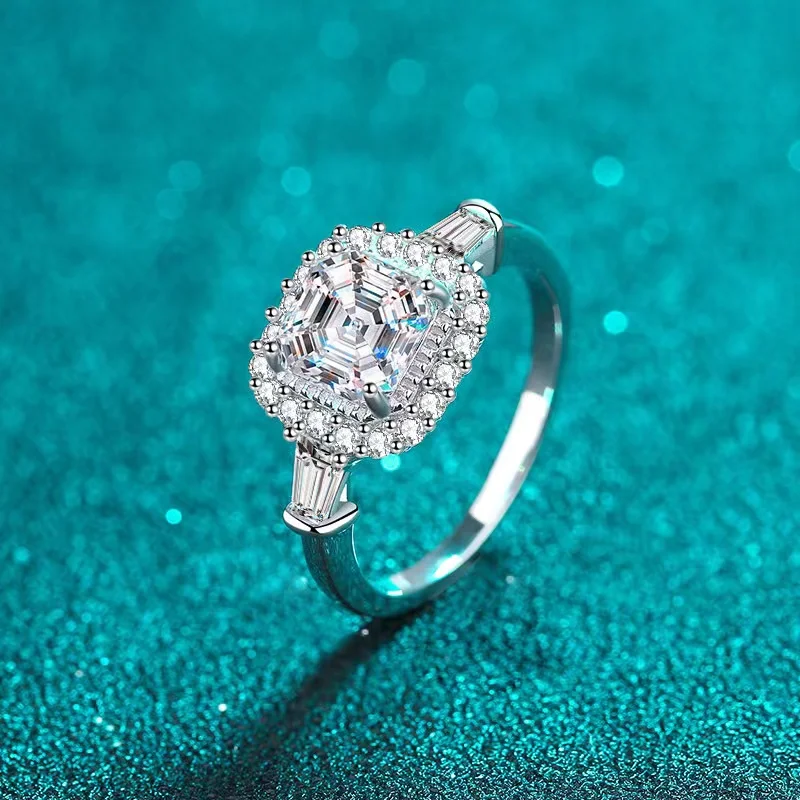 Luxury 925 Silver 2Ct D Color Asscher Cut Moissanite Ring Per Le Donne Placcato Platinum Lab Diamond Anelli Di Fidanzamento Pass Tester