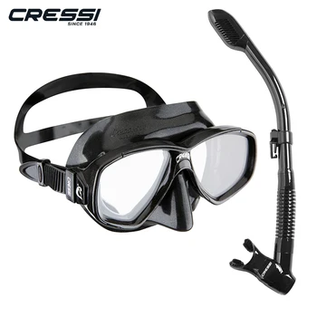 Cressi Snorkeling Set Diving Mask Dry Snorkel Mascara Tempered Glass Soft Silicone for Adults Perla 1