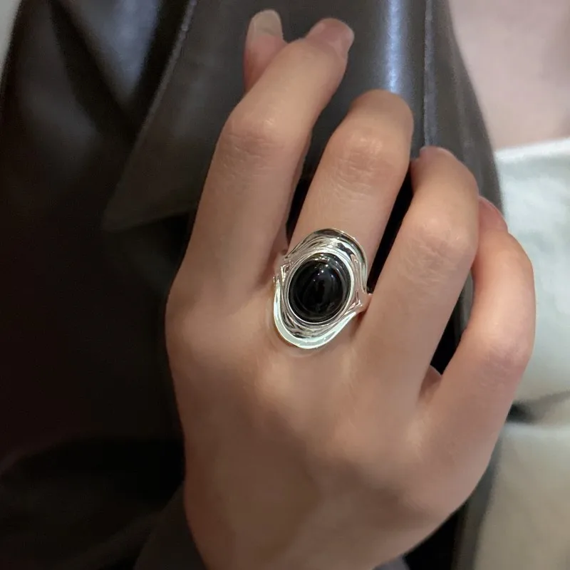 

S925 Стерлинговое Серебро нишевое дизайнерское ощущение кольцо из агата модное утолщенное кольцо для тяжелой промышленности