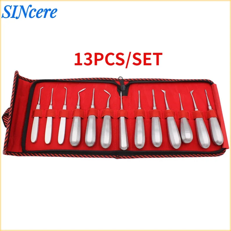 

13pcs/set Dental Elevator Set Dental Teeth Extraction Tooth Extracting Forceps Stainless Steel Curved Root Lift Elevator