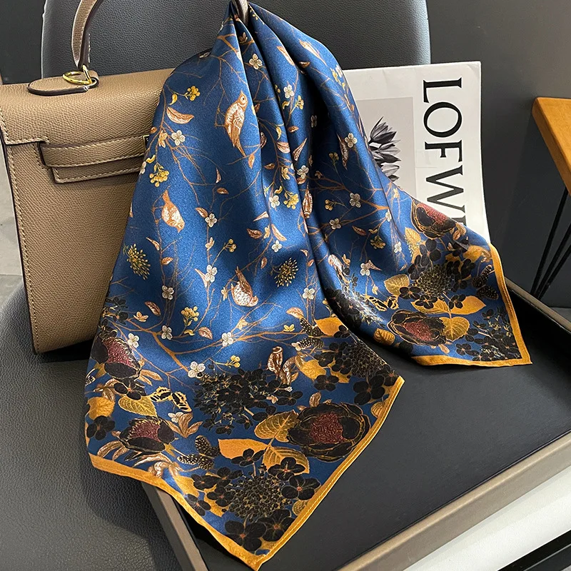 

Pure Silk Neck Scarf Women Fashion Print Hijab Scarf Female Luxury Natural Mulberry Silk Bandana Head Square Scarves Female 70cm