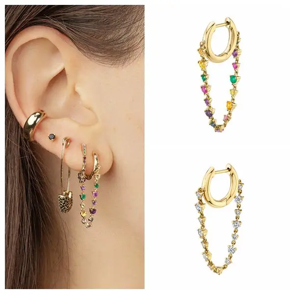 

YUXINTOME 1PC 925 Sterling Silver Ear Buckle Hoop Earrings for Women Chain Pendant Colorful Personality Earrings Females Jewelry