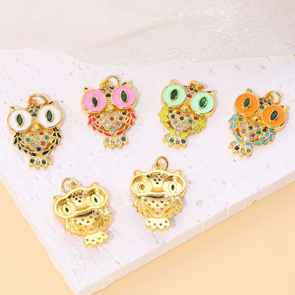 Juya DIY 18 Karat echt vergoldet Regenbogen Zirkon Emaille Augen Vogel Eule Charms Lieferungen für handgemachte Mode Anhänger Schmuck herstellung – Detail 2