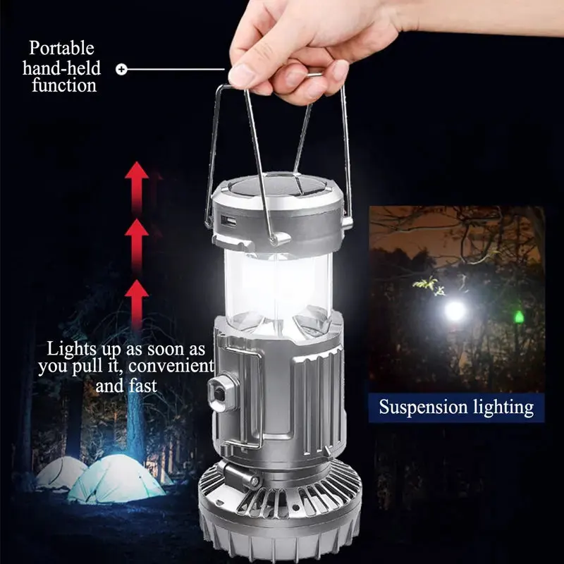 Camping Light Portable Lanterns Camping Lamp Camping Lantern Portable Camping Lanterns Electric Fan 1500mAh LED Solar Power Hanging Tent Rechargeable with Fan