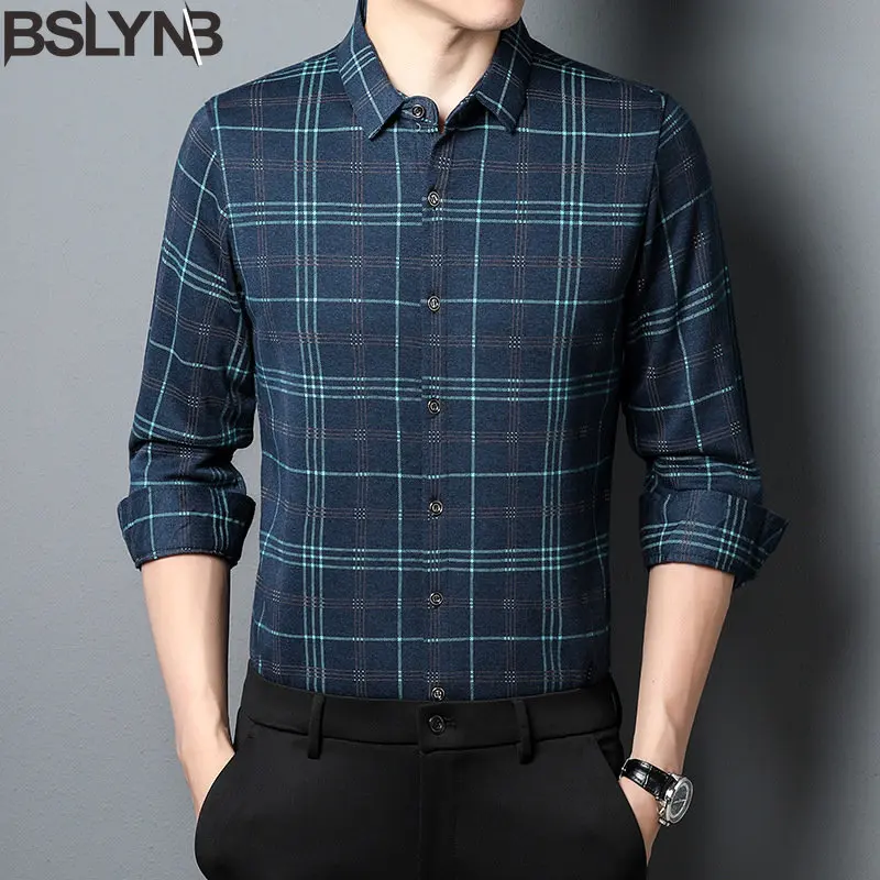 

Men's Plaid Business Casual Shirt Comfortable Long Sleeve Lapel Top