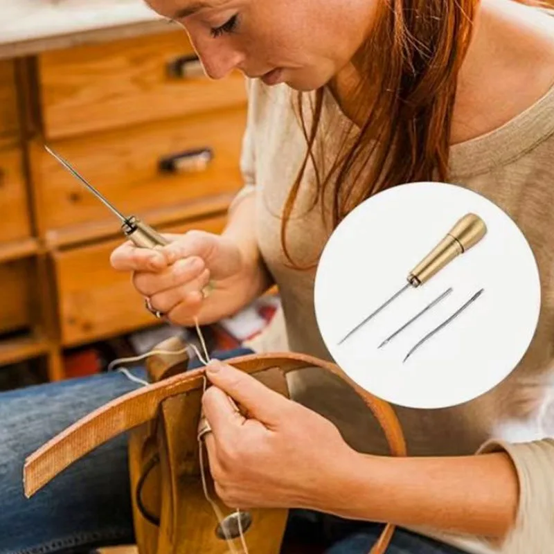 Leather Sewing Kit Leather Sewing Kit DIY Leather Sewing Awl Needle With Copper Handle Set Canvas Tent Shoes Repairing Tool W/Nylon Thread
