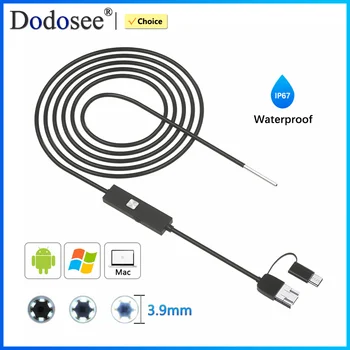 Dodosee 3.9mm HD Endoscope 3 in 1 Car Inspection Borescope 720p Mini Camera for Android Mac Windows Micro USB Type C 1