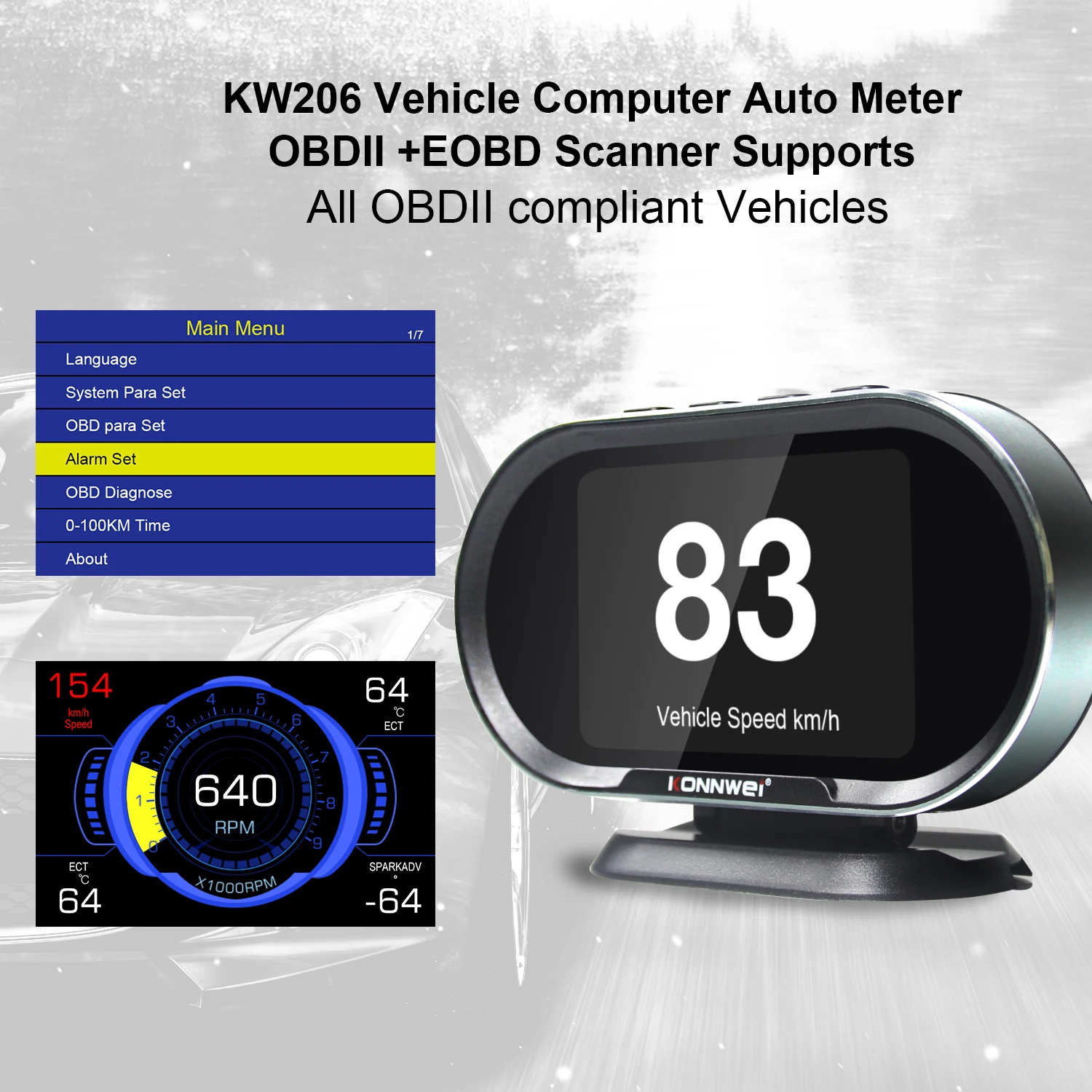 KONNWEI Car OBD2 HUD KW206, Digital Instrument Computer with Intelligent Speedometer Water Temperature and Fuel Pressure Tester 2026 - Image 6