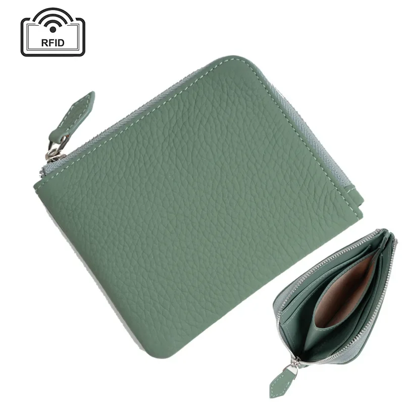 Men's Short Genuine Leather Wallet Cowhide Coin Purse Rfid Ultra-thin Multi-card Card Holder