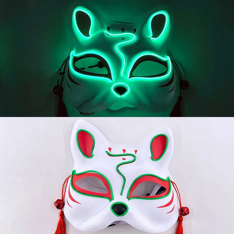 Led Light Up Mask Luminous Fox Mask Frenzy Costume Anime Half Face Cat Mask Holiday Festival Party Cosplay Mask For Adults Kids