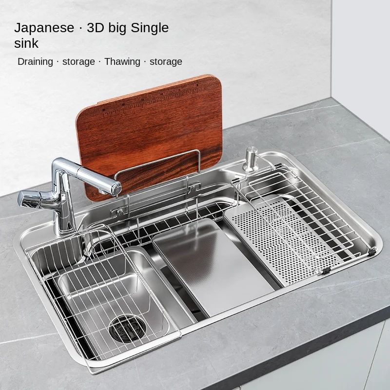 Japanese style Functionality 3D sink Kitchen stainless steel Large