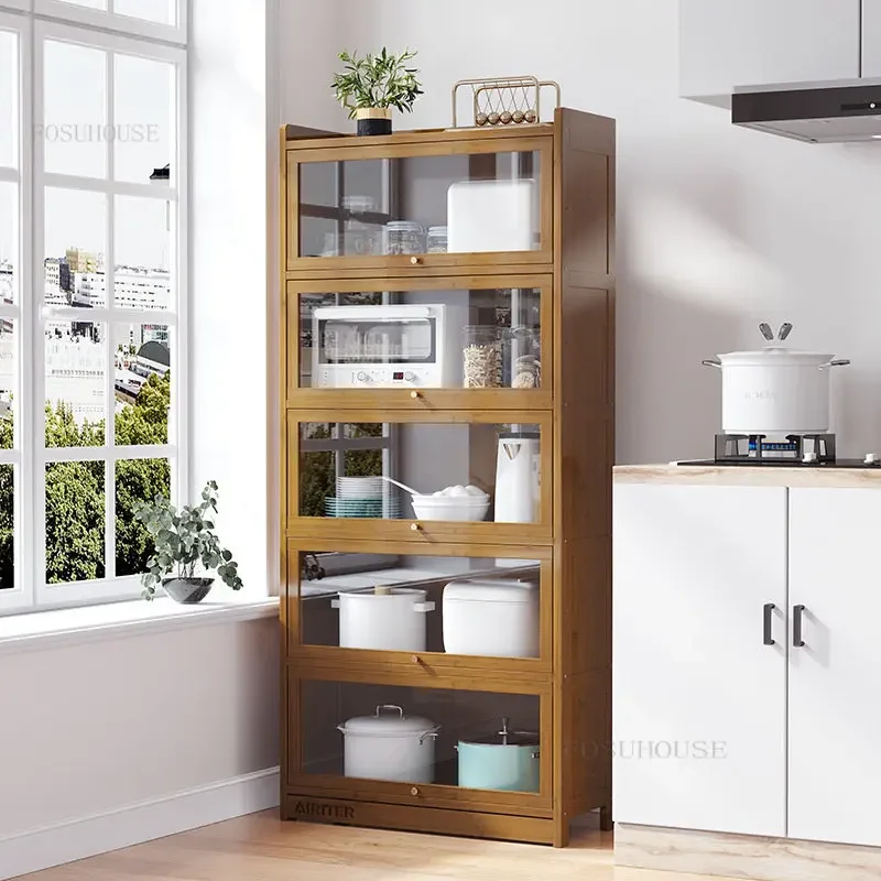 Modern Bamboo Kitchen Cabinets for Kitchen Furniture Household Tableware Storage Cabinet Multi-layer Shelf with Flip Door U