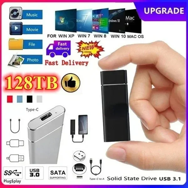 

2023 New High Speed 128TB 64TB 32TB 16TB USB 3.1 Portable External Solid State Drives External Hard Drive SSD TYPE-C Mobile SSD