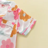 Girls Pajama Set Cute Short Sleeve Lapel Neck Floral Print Button-Up Top with Loose Fitting Shorts 2