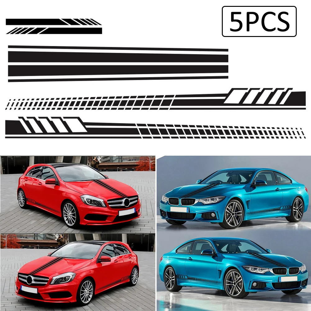 

5PCS Car Side Stripes Side Stripe Skirts Graphics Vinyl Sticker Decals Racing Hood Cover Stickers Auto Body DIY Car Accessories