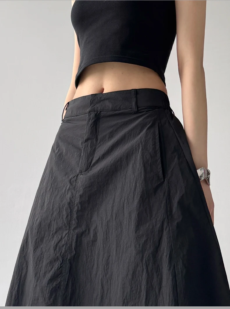 SuperAen 2025 Summer New Solid Skirt for Women Sweet High-waisted High Street A-line Long Skirts