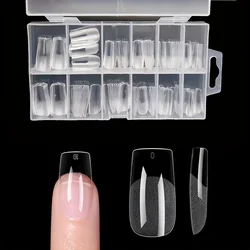120-Piece Set of Full Cover Press-On Nail Tips - Stiletto, Almond, Square, and Coffin Shapes with French Style Soak-Off Gel Extensions (120 Chinese side)