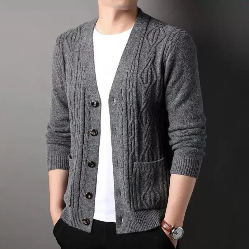 Fashion Solid Color Knitted Spliced Pockets All-match Cardigan Sweaters Men's Clothing 2024 Autumn New All-match Casual Tops