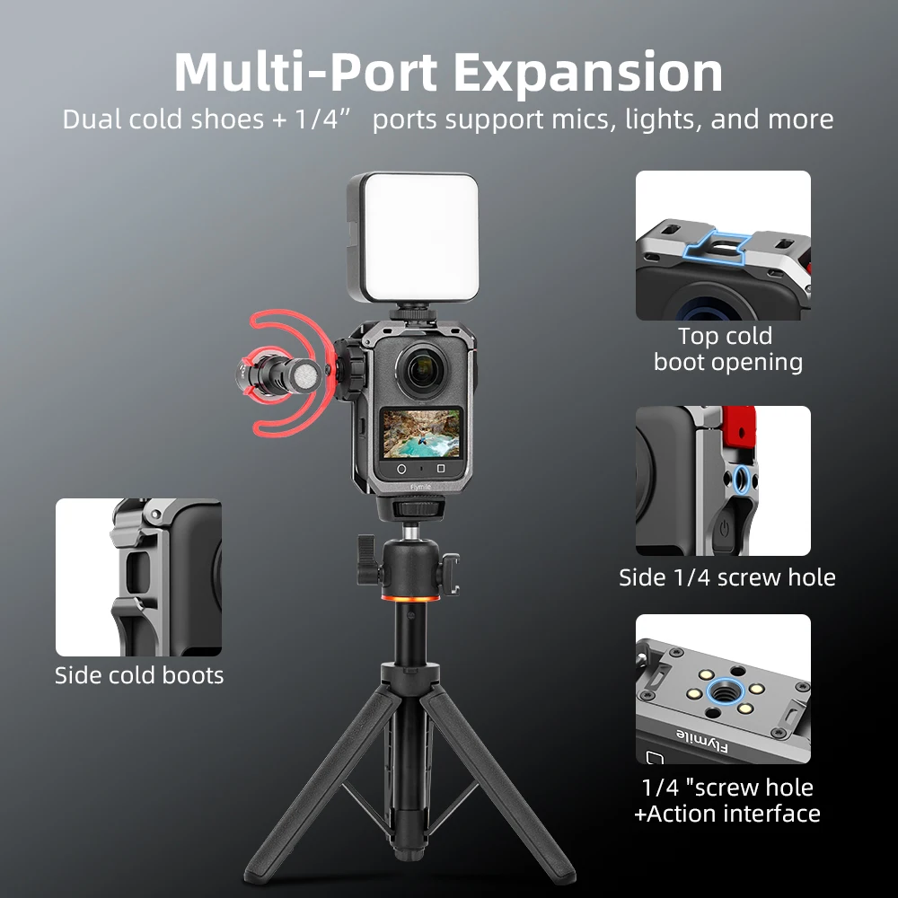 Metal Cage for DJI Osmo 360 Aluminum Alloy Protective Frame Rabbit Cage With Cold Shoe 1/4" Screw Port Perfect Fit for OSMO 360