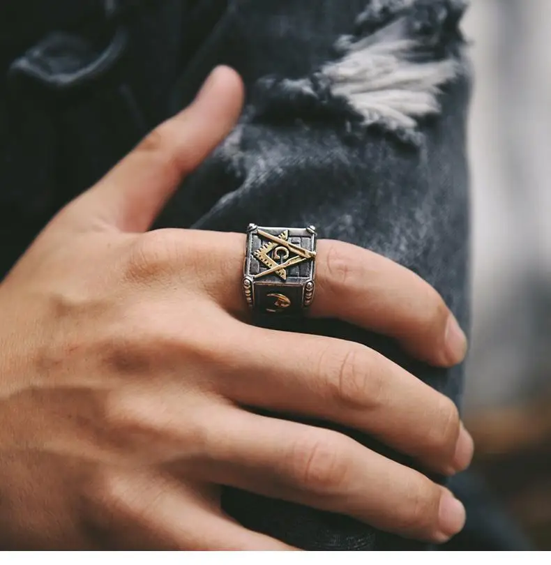 New 2023 Vintage Fashion Masonic Ring Unisex Hip-hop Punk Sun Ring Banquet Jewelry Accessories Gift