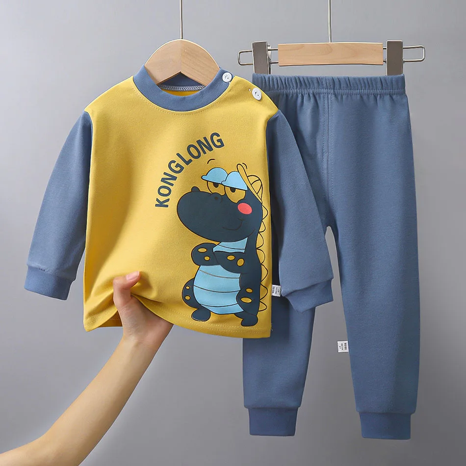 Kinder-Pyjama-Sets, Unisex, weicher Komfort, Cartoon-Dinosaurier-Kleidungsset, Outfit, geeignet für Jungen und Mädchen, perfekt für Herbst und Winter