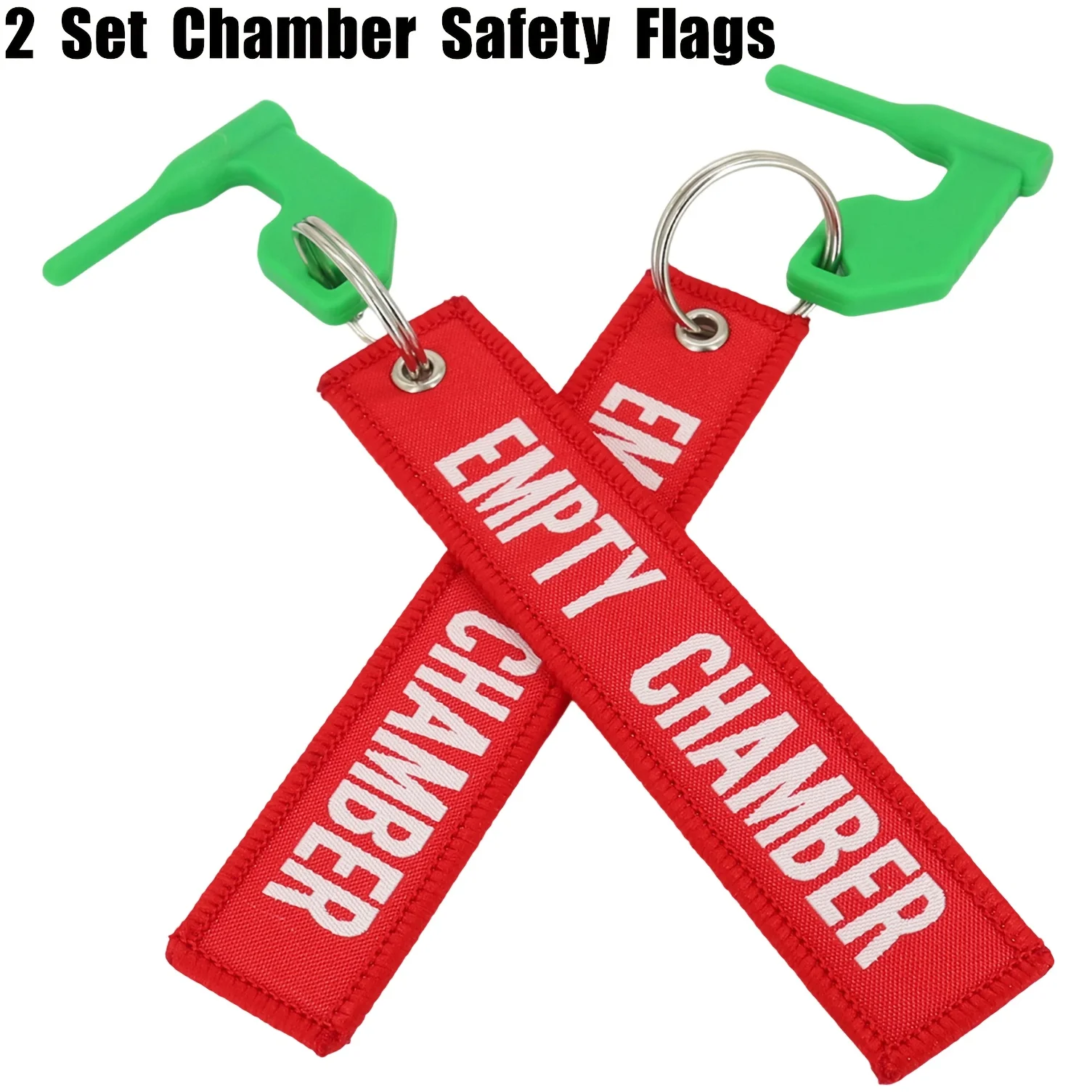2 Sets Kammer-Sicherheitsflaggen, passend für Gewehr-Schrotflintenpistole mit leuchtendem Gelb-Rot, leerer KAMMER-Tags, Schlüsselanhänger, universelle Kompatibilität – Detail 7