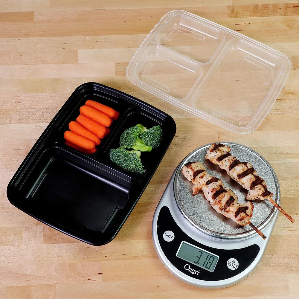 10/20 Pcs Disposable Lunch Box 3 Grid 34 Oz Microwave Heated Fast Food Fruit Salad Take Away Plastic Food Box