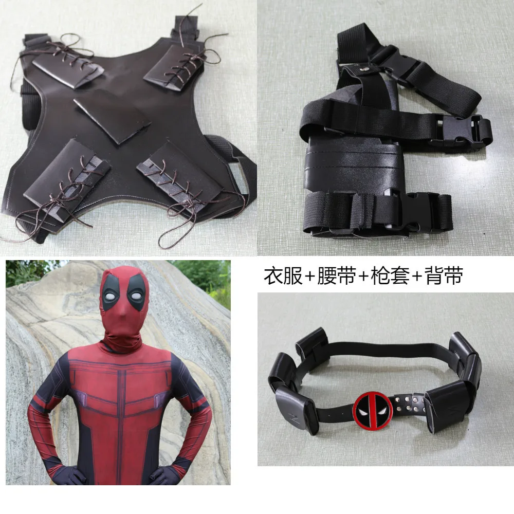 Disfraz de superhéroe Deadpool para niños y adultos, traje de cosplay, cinturón, cinturones ajustables, accesorios, máscara adjunta, trajes para fiesta de Halloween