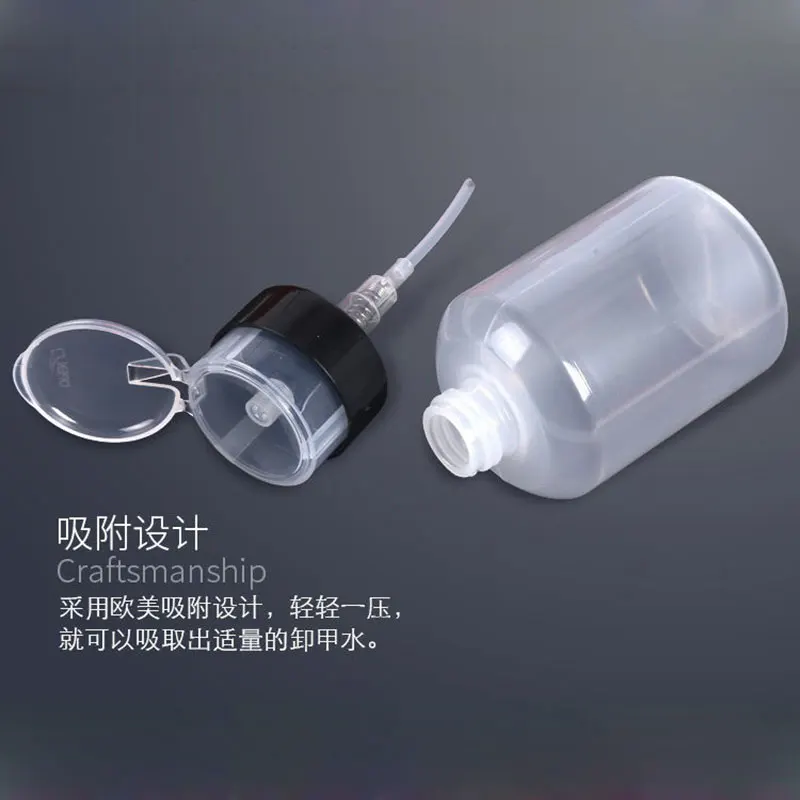 200ml Empty Pump Dispenser Refillable Polish Cleanser Remover Bottle UV Gel Nail Art Clean Liquid Acetone Bottle Nail Polish Remover Nail Gel Remover Refillable Press Pump Bottle