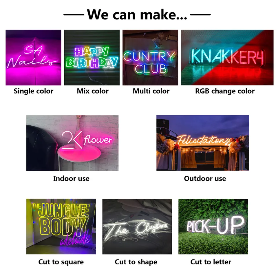 Enseigne Au Néon Personnalisée LED - Texte, Logo Sur Mesure - Pour Chambre, Bar, Mariage, Anniversaire - Décoration Murale
