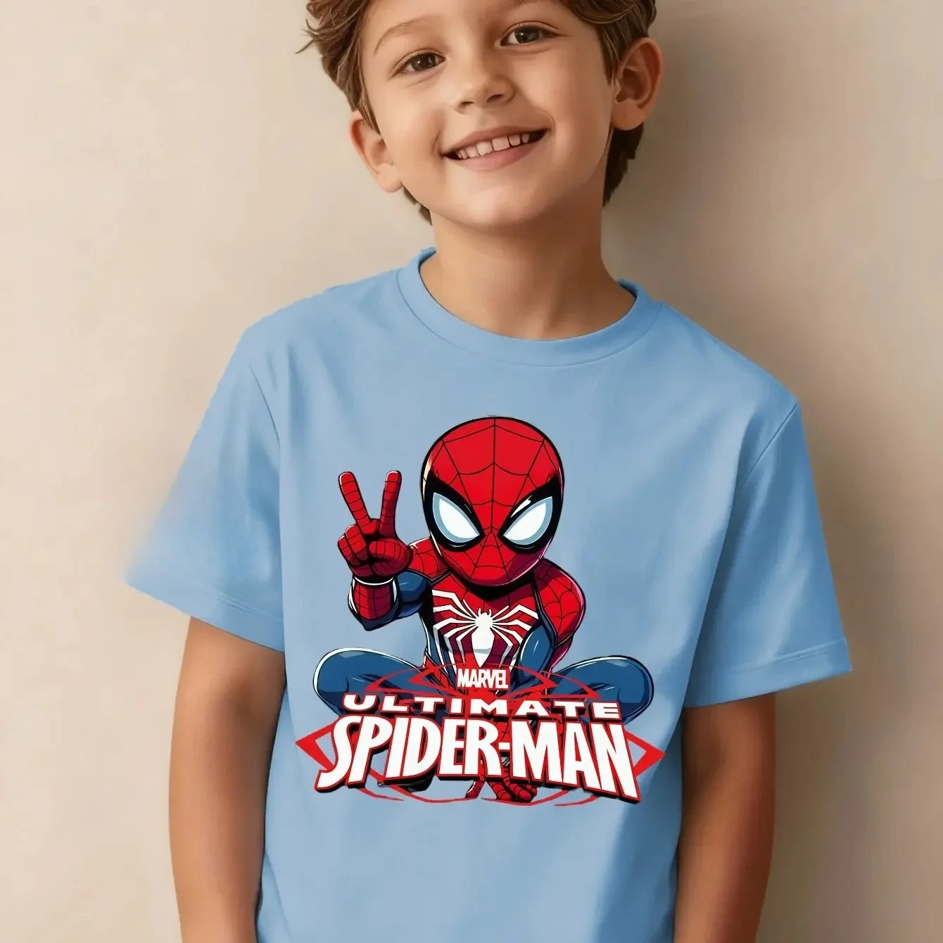 키즈 여름 귀여운 스파이더맨 프린트 아동용 반팔 티셔츠 (남아 여아 공용) 100% 면 - 패셔너블한 반팔