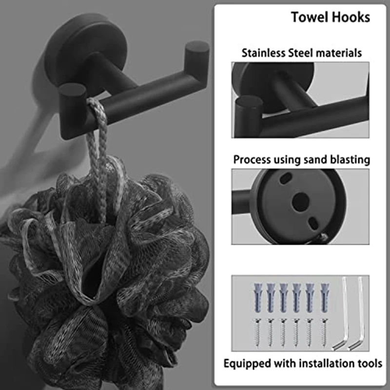 Double Towel Hooks For Bathroom Black Wall Mount Robe Hook Double Towel Hook Holder For Kitchen Bathroom