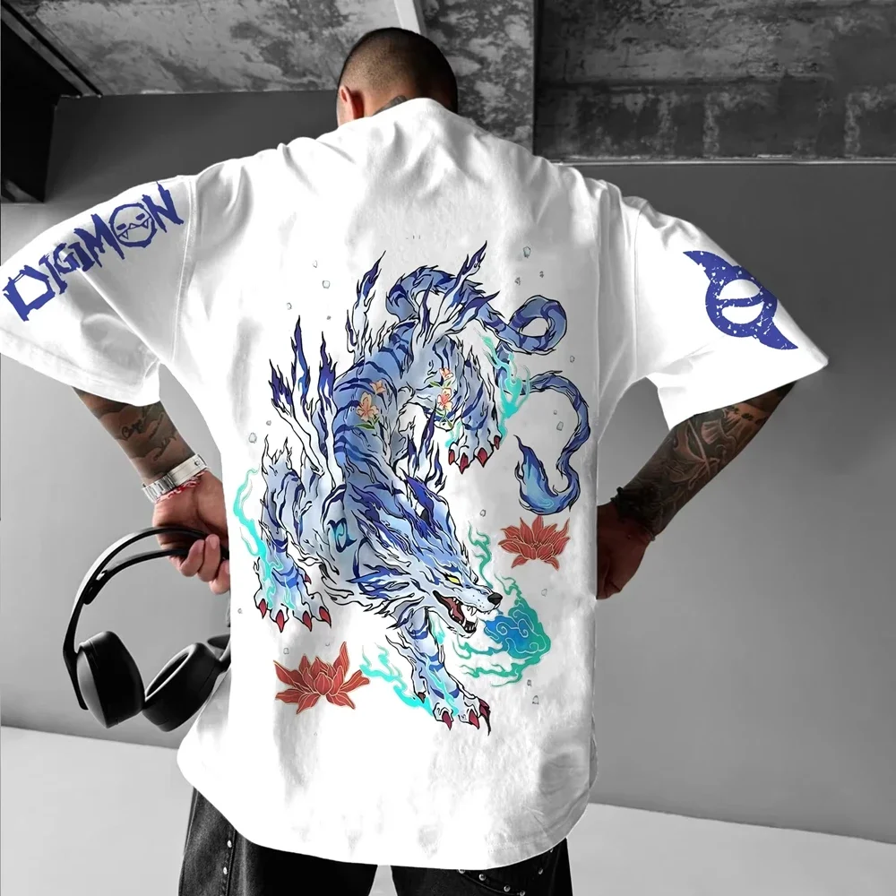 2026 Neues Anime Digimon Garurumon Bedrucktes T-Shirt für Männer und Frauen, Modisches Atmungsaktives T-Shirt, Herren-Oberteil