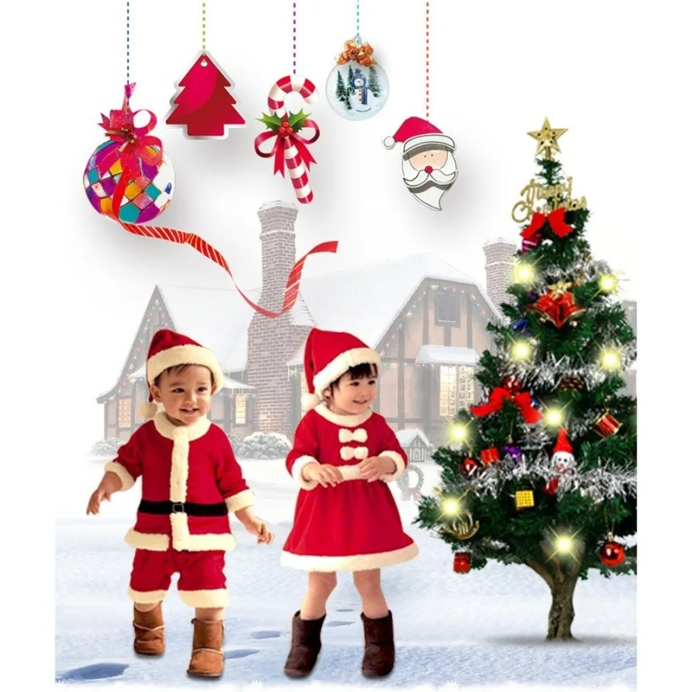 2024 New Year Christmas Clothes Santa Claus Soft Cosplay Costume Red Xmas Suit Toddler Girl Dress Set Infant Winter Outwear