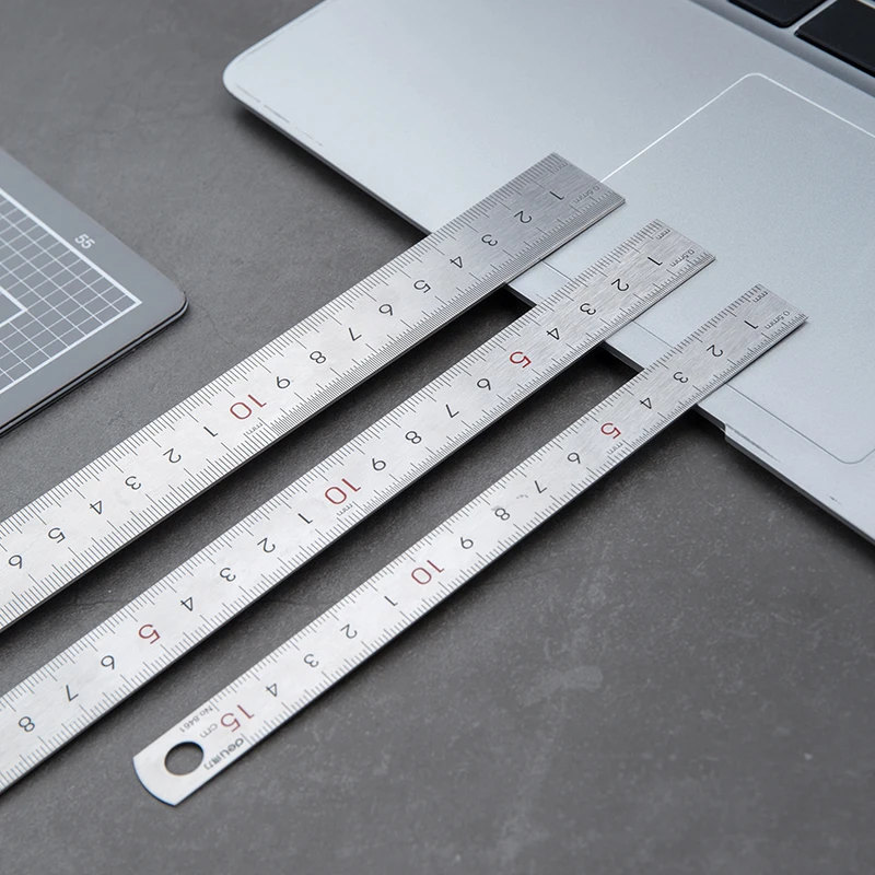 Stainless Steel Ruler Straight Ruler Metal Ruler DELI Stainless Steel Straight Ruler Precision 15-30CM Flat Thick Metal Measuring Scale Tools Office Supplies