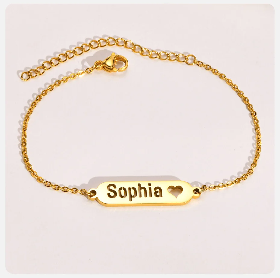 Vnox Kostenlose personalisierte Namensarmbänder für Frauen und Mädchen, individuelles goldfarbenes Edelstahl-Kettenarmband als Geschenk – Detail 6