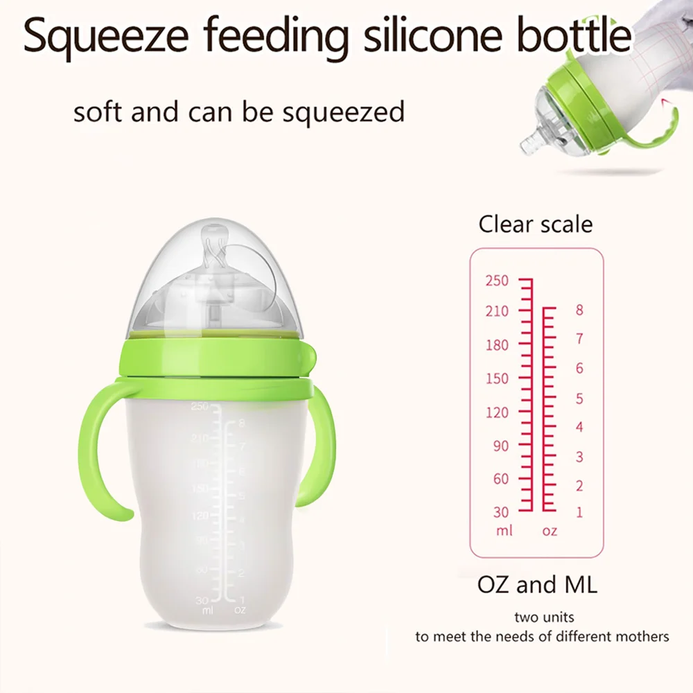 1Pcs baby bottle with handle 150/240ml nano silver wide mouth bottle newborn feeding silicone bottle BPA free water bottle milk bottle feeding bottle