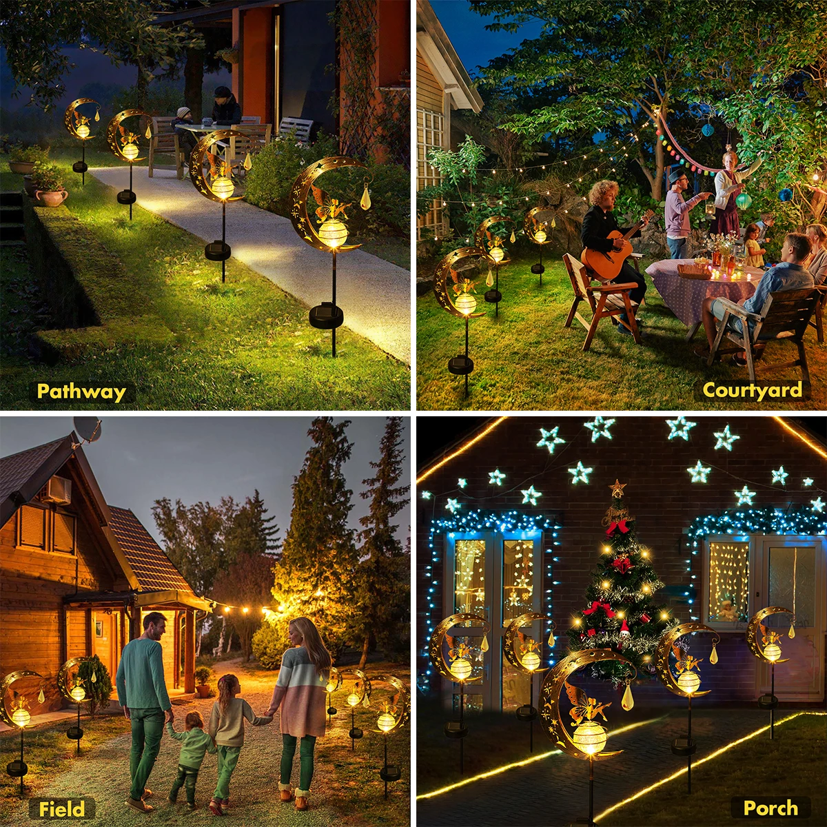 Solar Decoration Light Moon Fairy Lamp Outdoor Garden Crackle Glass Globe with Angel Pathway Stake Light Solar Grdound
