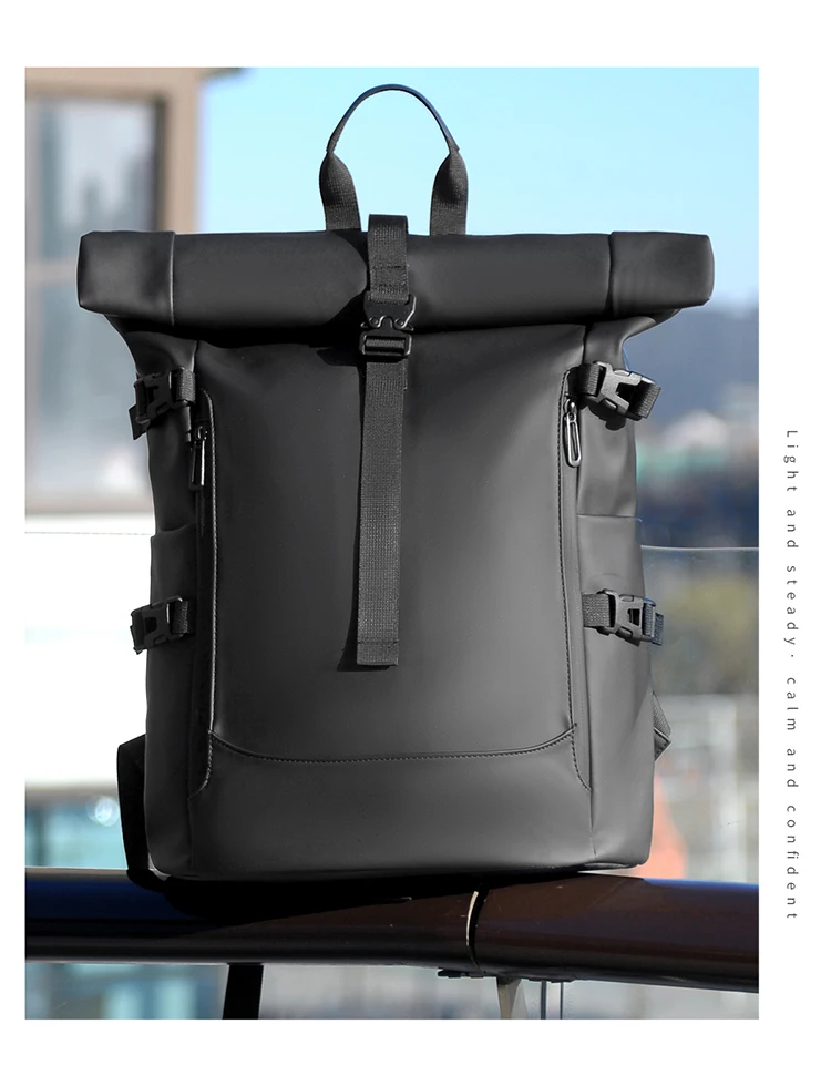 Wasserdichter Roll-Top-Outdoor-Rucksack, langlebiger, modischer, lässiger Rucksack für den täglichen Gebrauch beim Wandern, Reisen – Detail 13