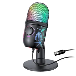 RGB Gaming USB Microphone with Mute and Noise Reduction for Streaming & Recording (Black)