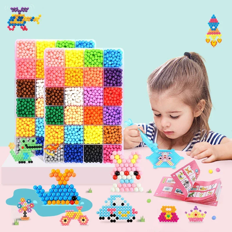 Montessori Refill Beads Puzzles Crystal DIY Water Spray Ball Games 3D Handmade Magic Water Fuse Beads Toys Set with Accessories