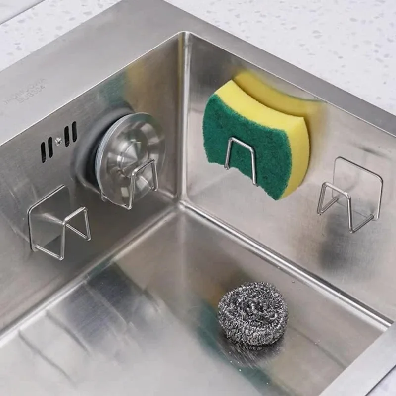 

Kitchen 304 Stainless Steel Sink Sponge Holder Self Adhesive Drainer Drying Rack Wall Hooks Accessories Storage Home Organizer