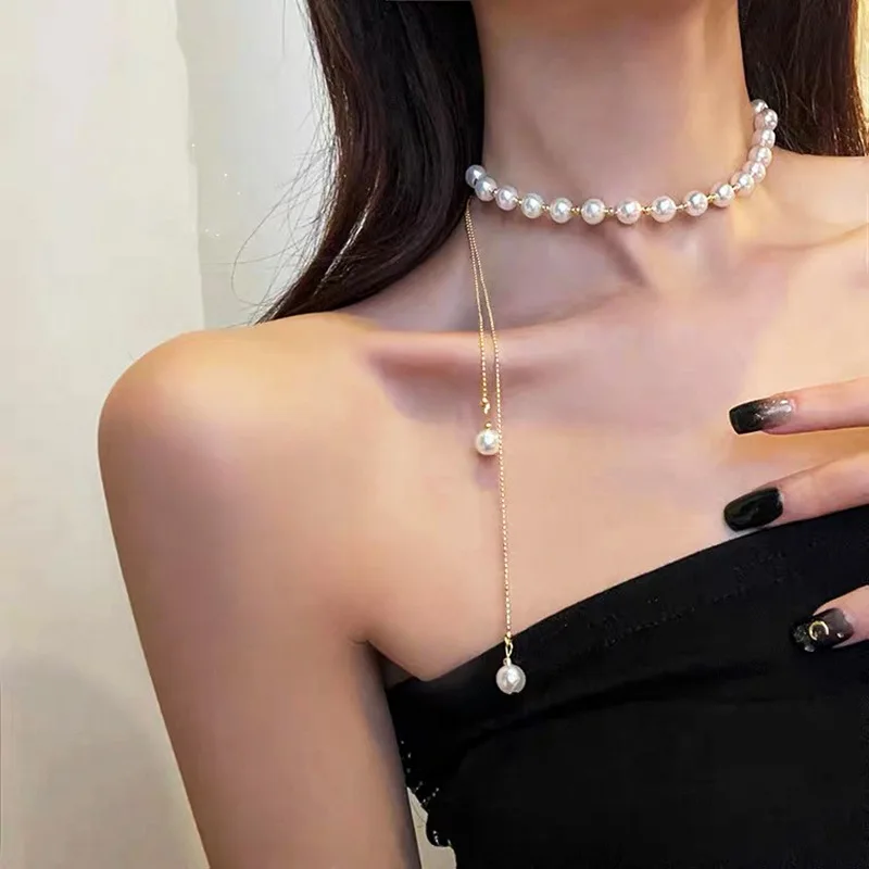 Metal Choker Necklace Women Jewelry Metal Chain Pearl Collar Necklace For Women