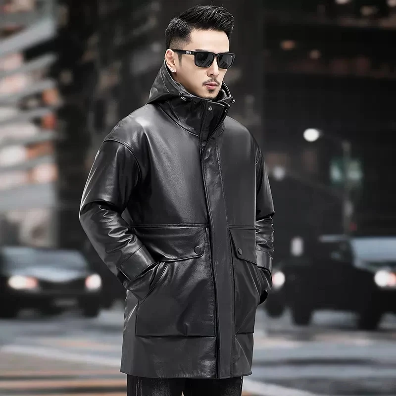 Winter Men Warm Work Down Jacket Liner Detachable Mid Long Hooded