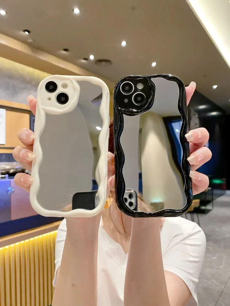Clear Mirror Makeup Silicone Phone Case with Fashion Wave Design