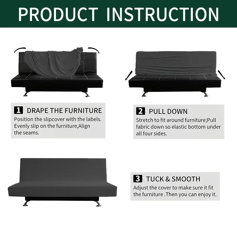 Stretch Armless Sofa Bed Cover Without Armrest Slipcover Solid Color Fitted Foldable Futon Cover with Elastic Bottom