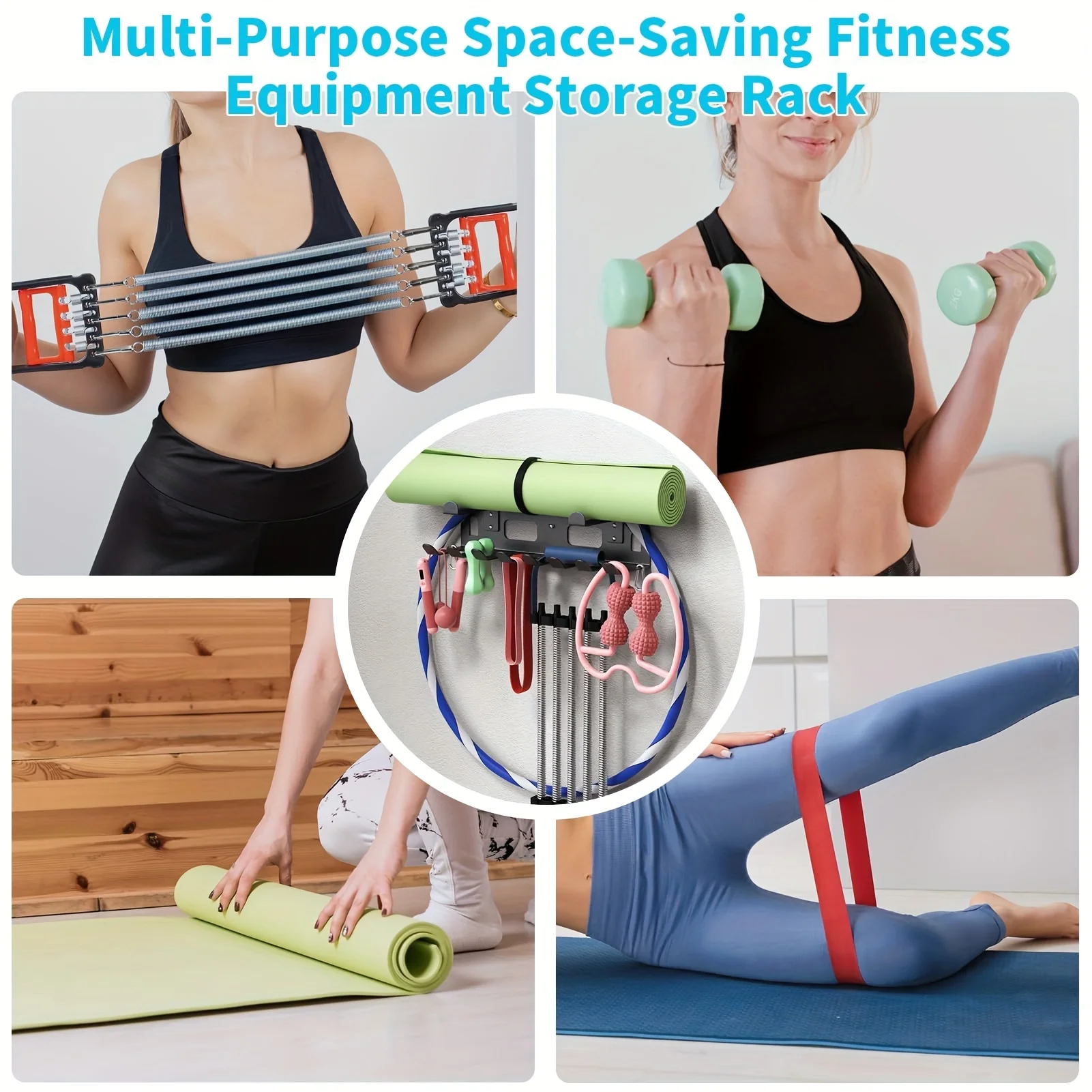 Multi Hook Wall Mount Fitness Storage Rack Heavy Holder Home Gym Organizer for Dumbbells Resistance Bands Workout Accessories