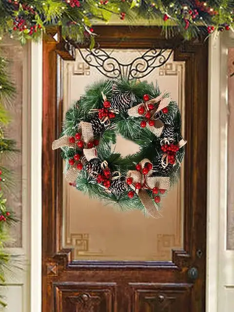 Guirxiété de fleurs de roue de roulette en bois, couronne de porte, cône  enrichi, extérieur, décoration d'intérieur, Noël - AliExpress