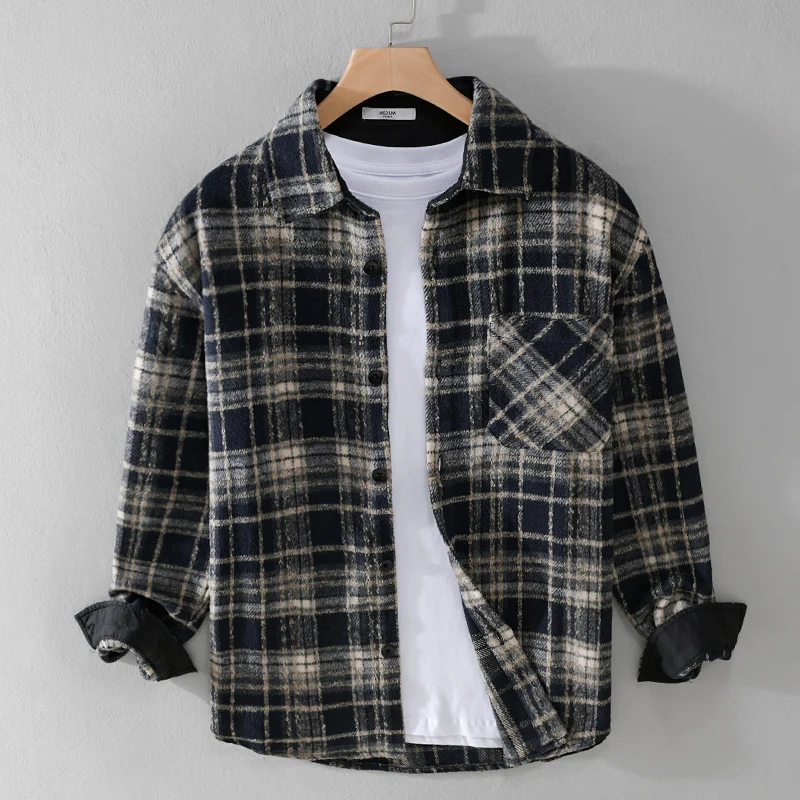 Stylish New Branded Shirts New Stylish Long-sleeve Plaid Shirt Men